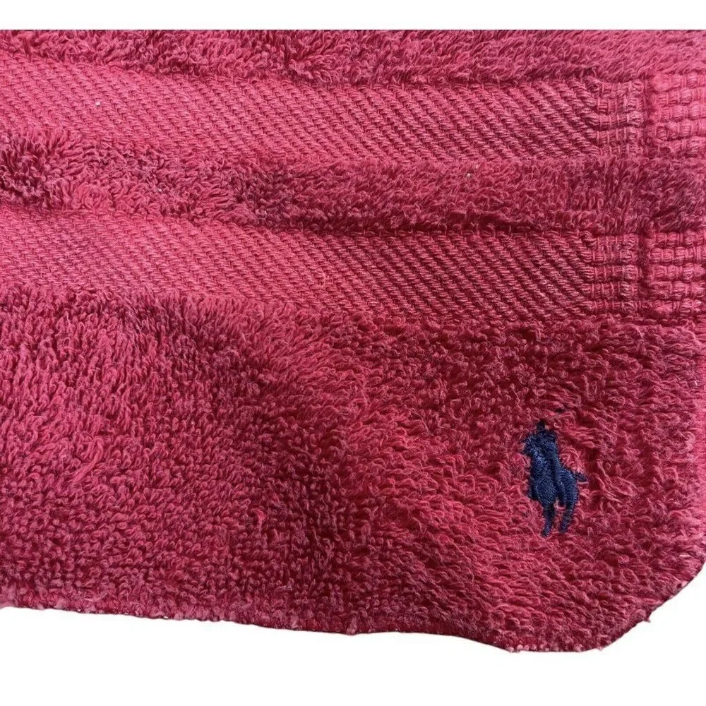 Vintage 1990s Ralph Lauren Red Cotton Towel Set 3 Bath Body Hand Washcloth USA